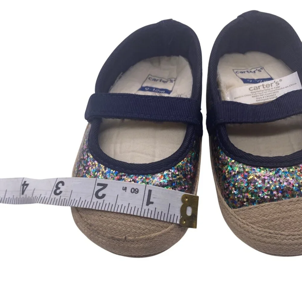 Carters Baby Girl Glitter Mary Jane Shoes 9-12 Months Blue‎  Jute Sole Non Slip